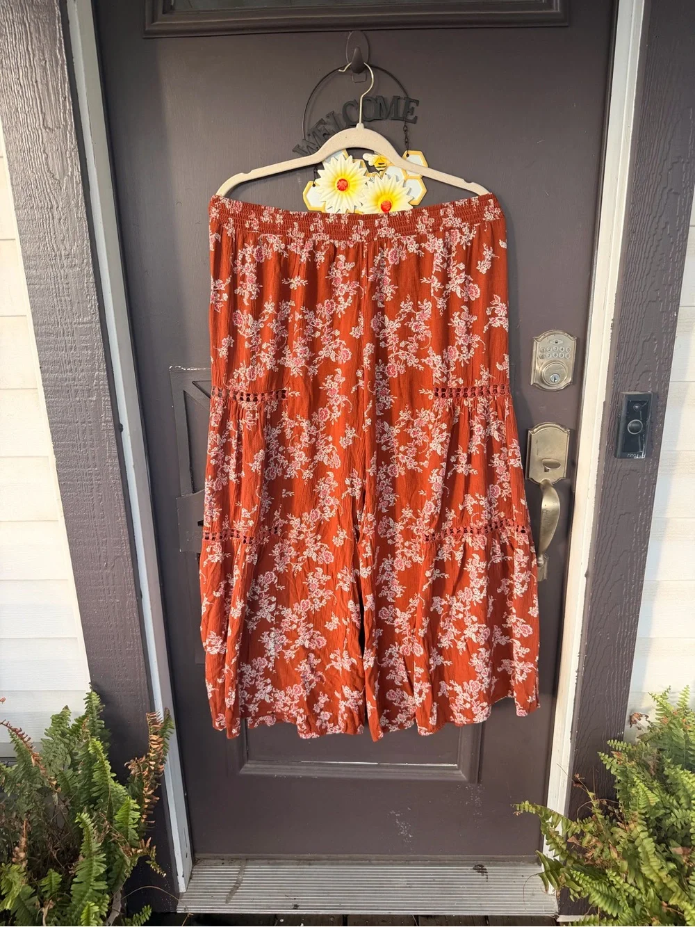 Angie Rust Orange Floral Wide Leg Pants